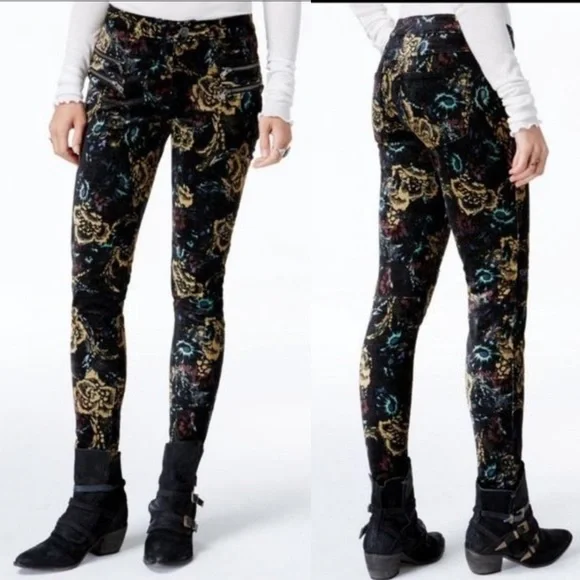Free People Lennon Floral Velvet Skinny Pants - Picture 3 of 9